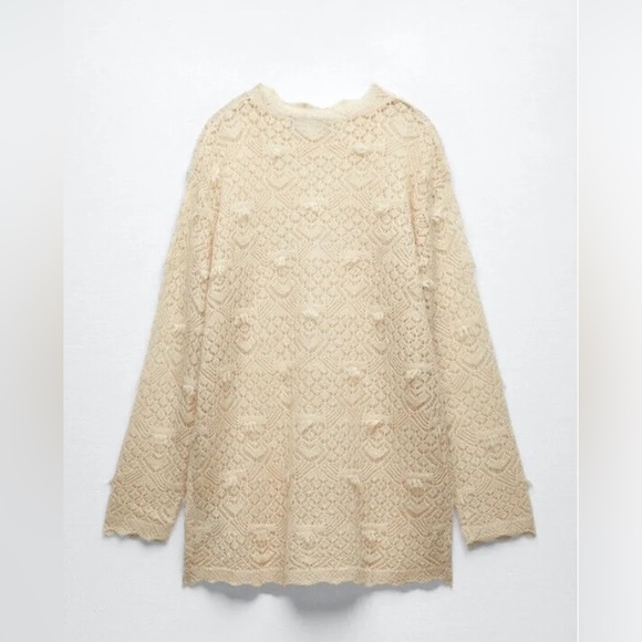 NWT Zara Beige Pointelle Knit Sweater (with Wool and Alpaca) - Picture 7 of 7